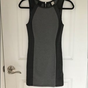 Black leather and gray party dress